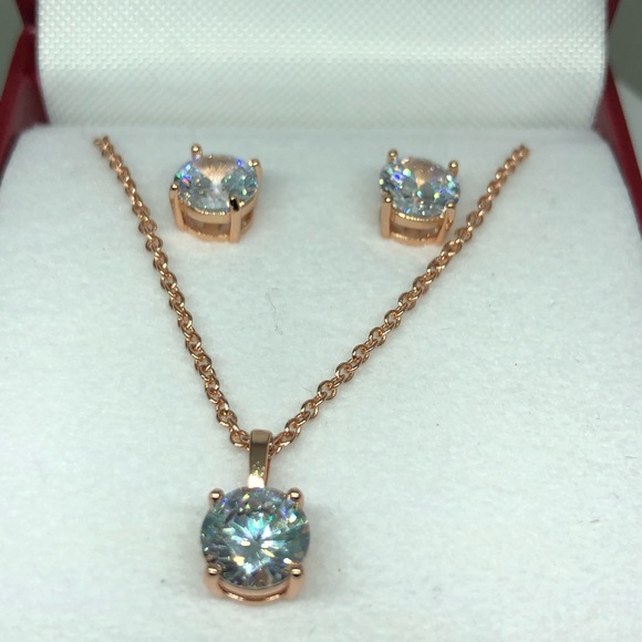 925/14k Rose Gold Lab Grown Simulated Diamond Set - Picture 8 of 11